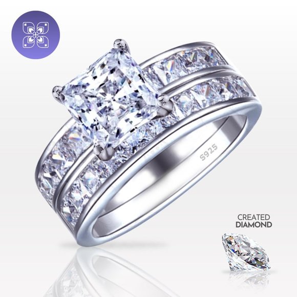 Areshna Jewelry - 2Pcs 1ct Princess Lab Diamond Engagement Ring Promise Ring Anniversary 1 Carat